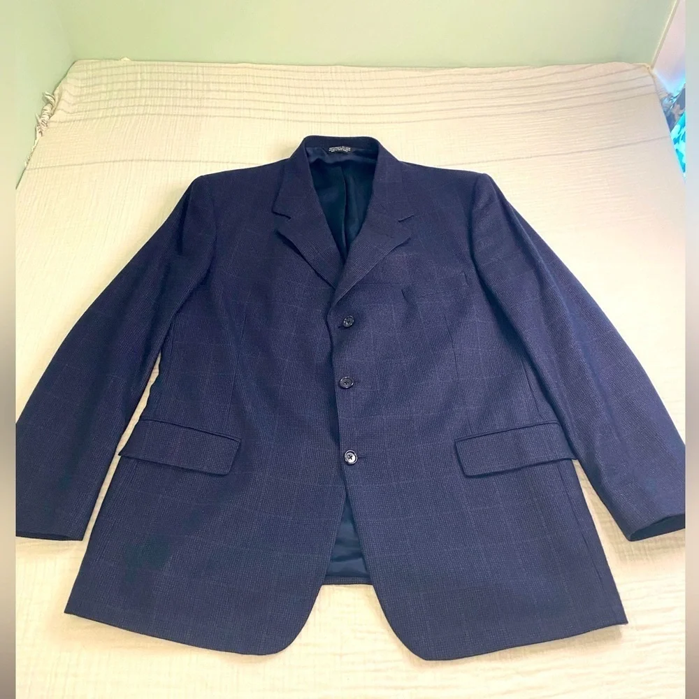 Evan Picone Men's‎ Blue Suit Jacket Lambs Wool Tailored for Hechts 46L Office